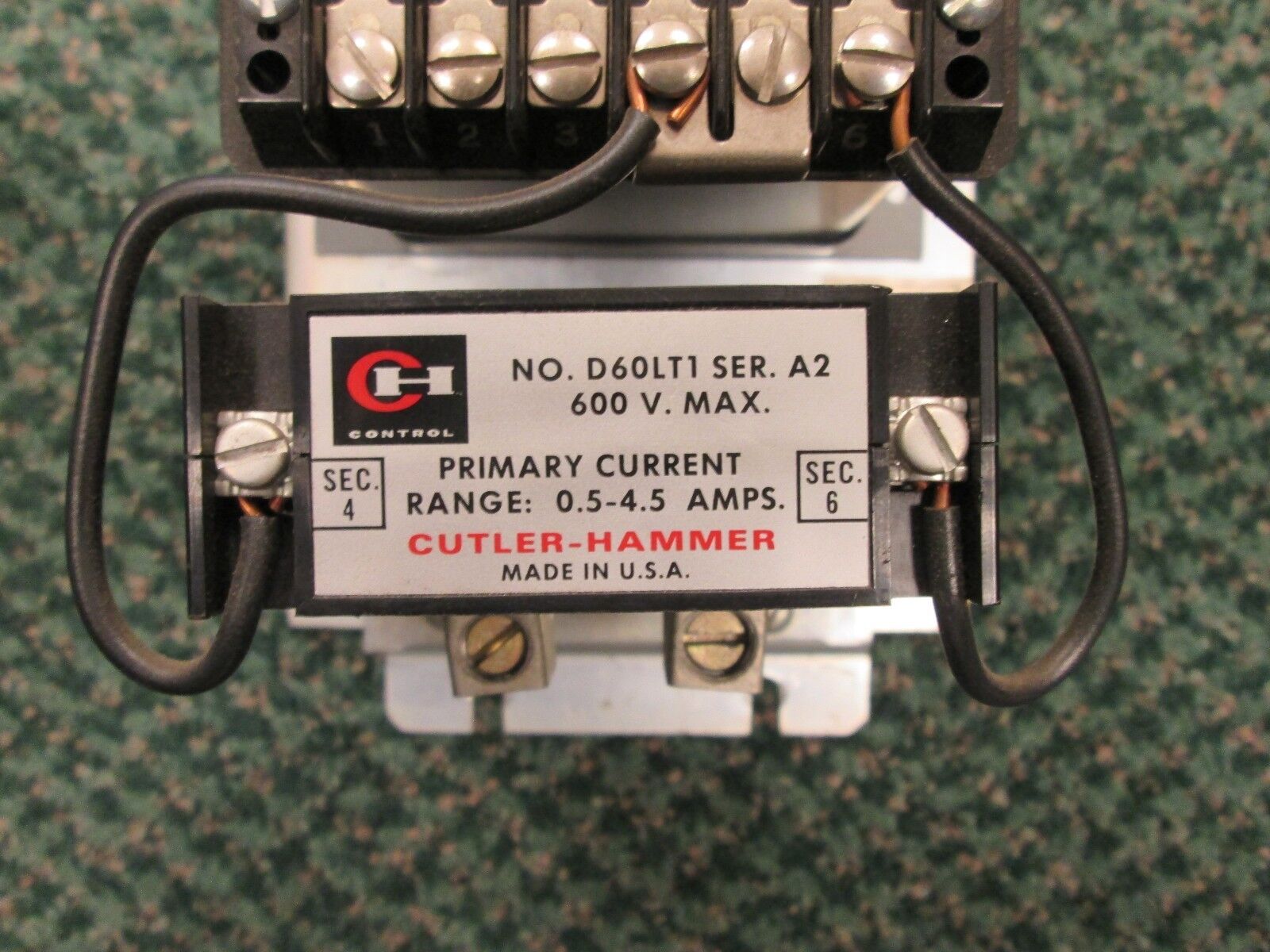 Cutler-Hammer Current Relay, D60LA0, .5-4.5A 600V