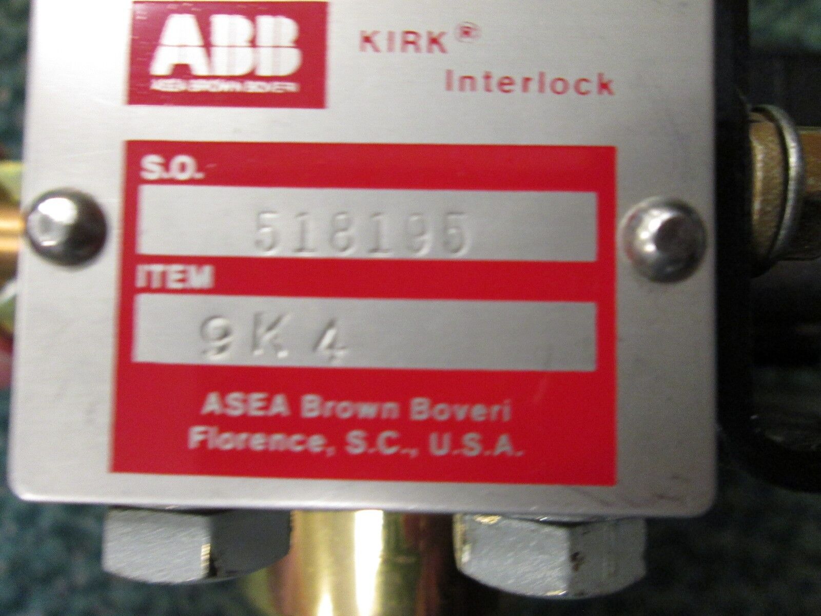 ABB Electric Interlock 9K4 S.O. 518195