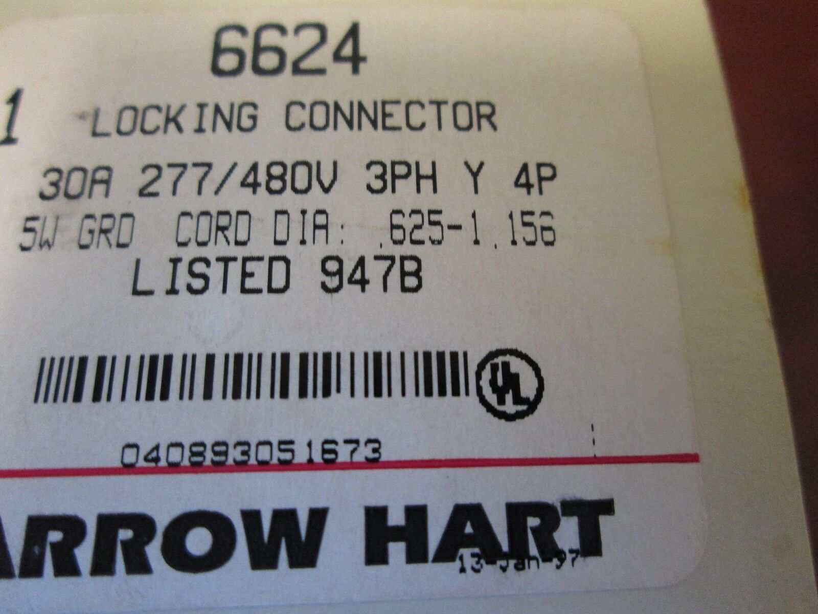 Arrow Hart Receptacle 6624 30 A 277/480 V 3 Ph 4 Pole 5 Wire New Surplus