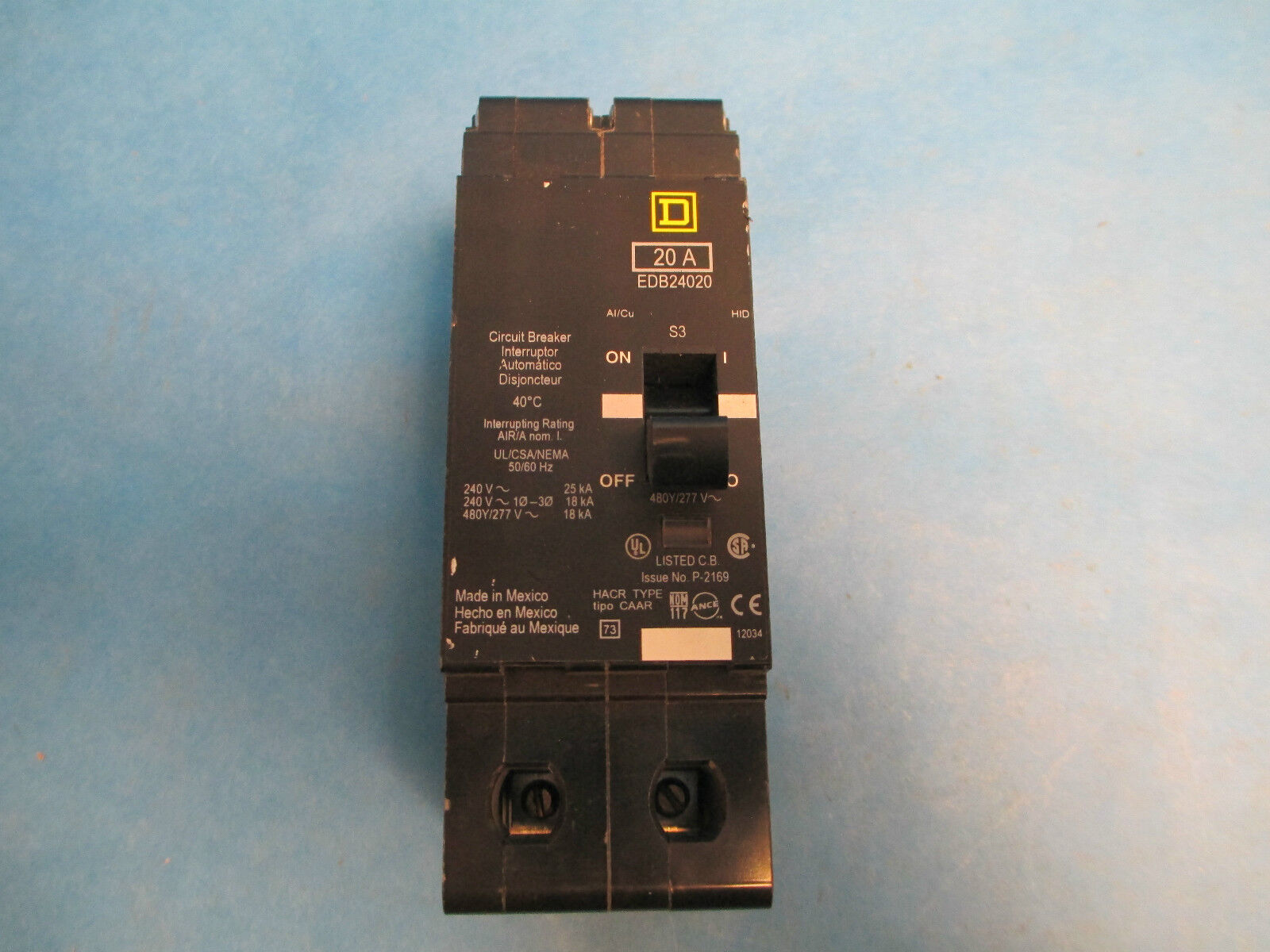 Square D Circuit Breaker EDB24020, 20A 480V 2P Used