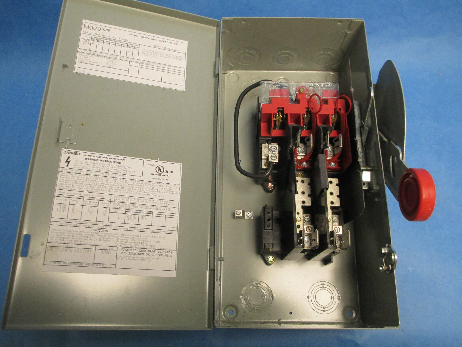 Cutler-Hammer Safety Switch DH262FGKNP 60A 600V 2P Fusible New Surplus