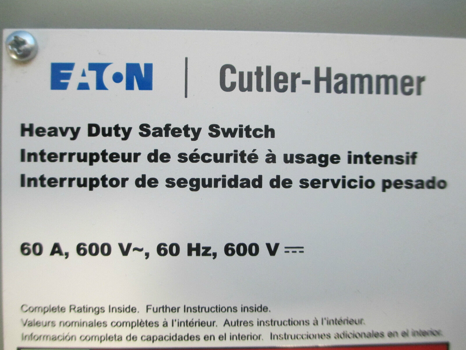 Cutler-Hammer Safety Switch DH262FGKNP 60A 600V 2P Fusible New Surplus