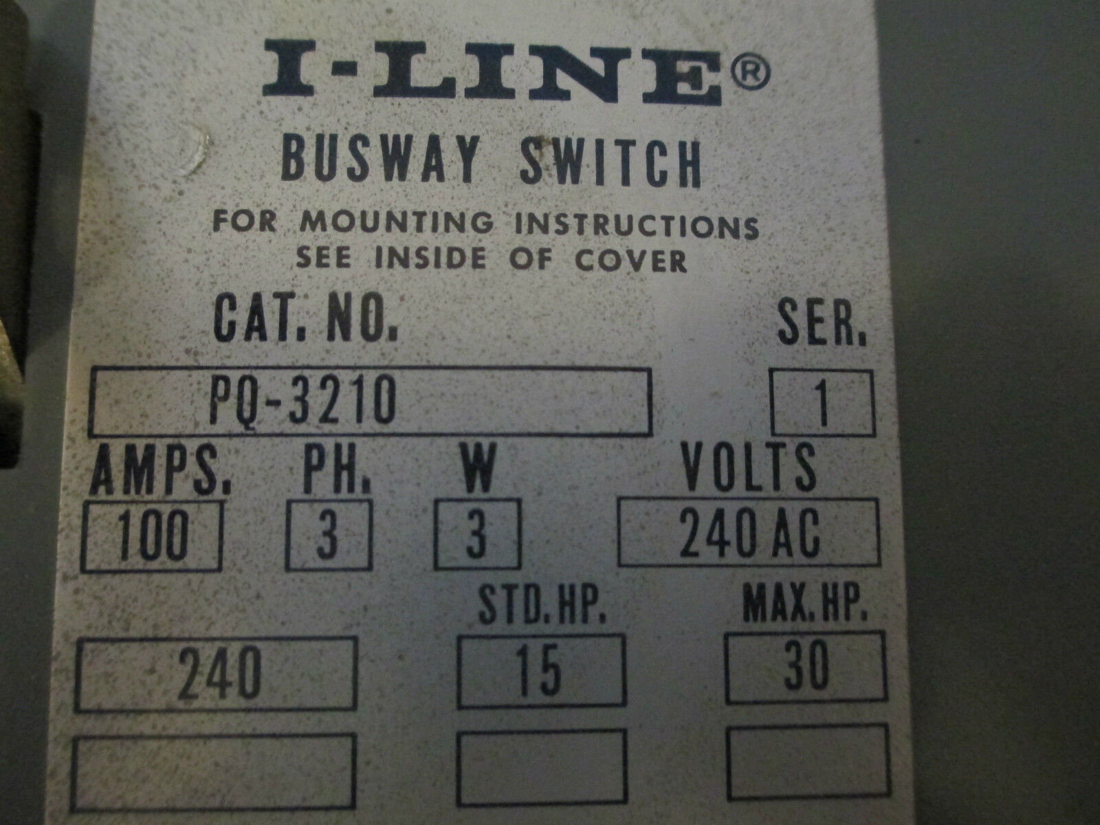 Square D I-Line Bus Plug PQ-3210 100A 3P 240V New Surplus