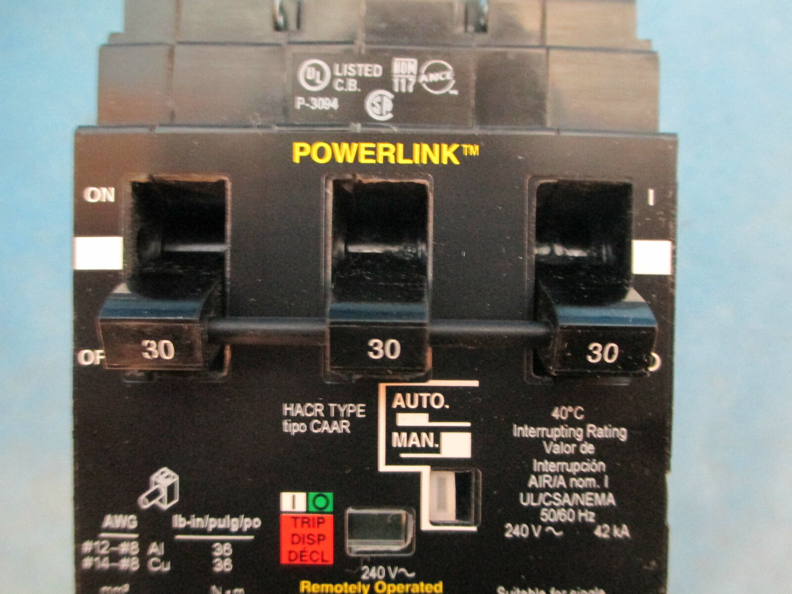 Square D Circuit Breaker ECB32030G3, 30A 240V 3P, New in Box!!!