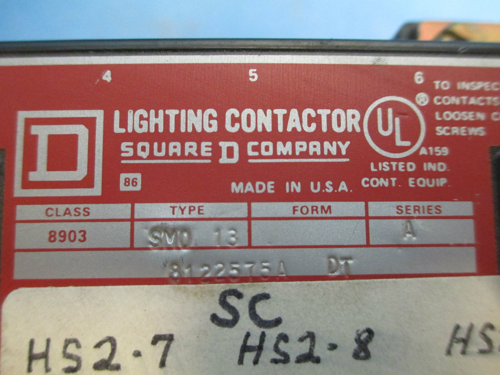 Square D Lighting Contactor 8903SMO13, 120V Coil