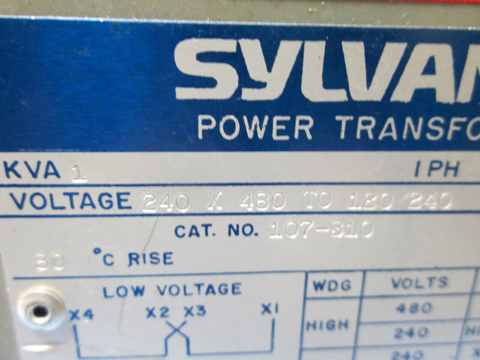 Sylvania Transformer 107-310 1KVA 240/480-120/240V 1Ph Used