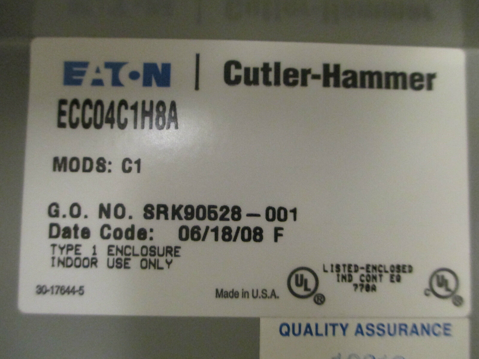 Cutler-Hammer Lighting Contactor ECC04C1H8A, 30A 8P, New Surplus