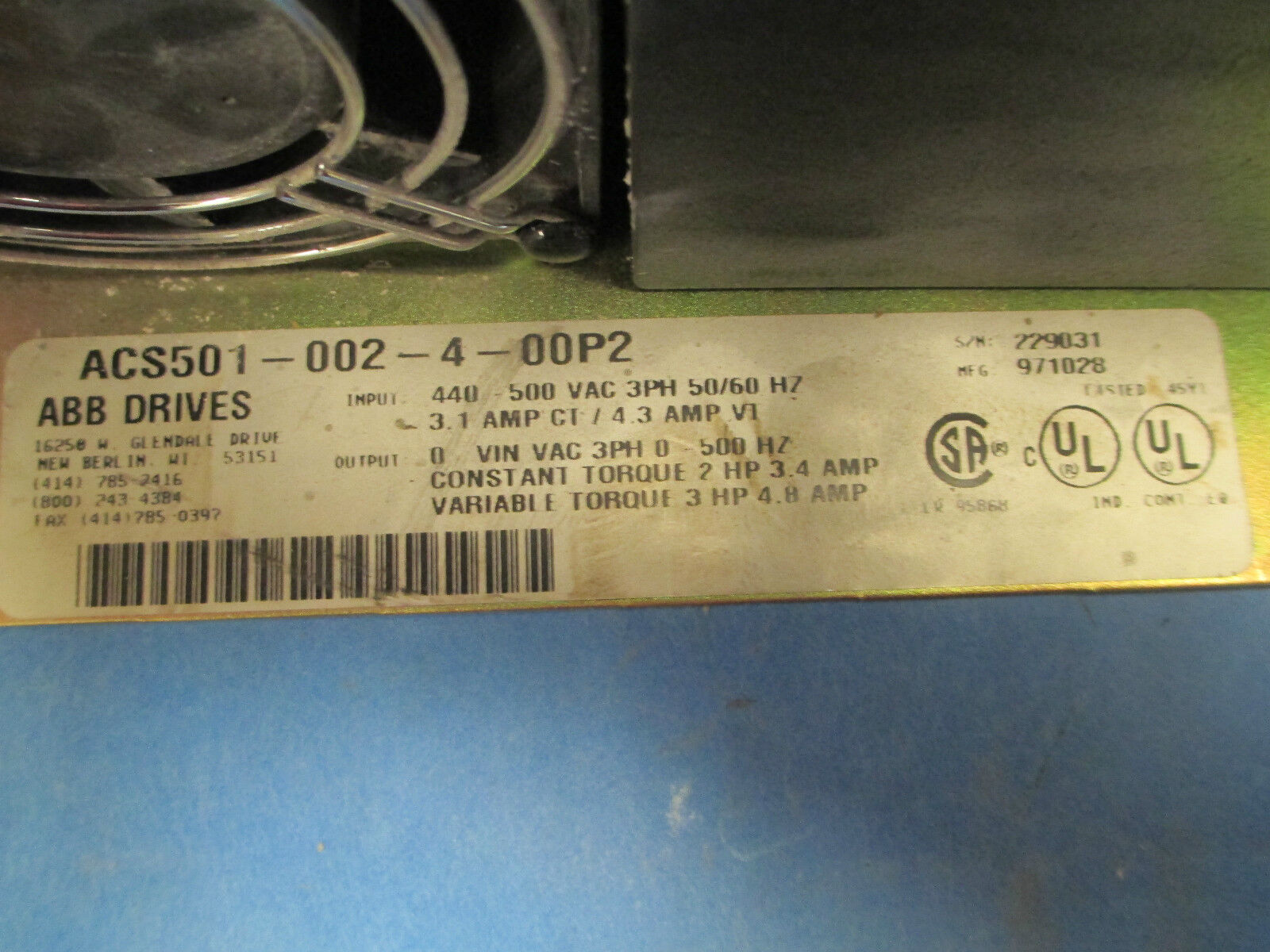 ABB ACS501-002-4-00P2 3HP Drive