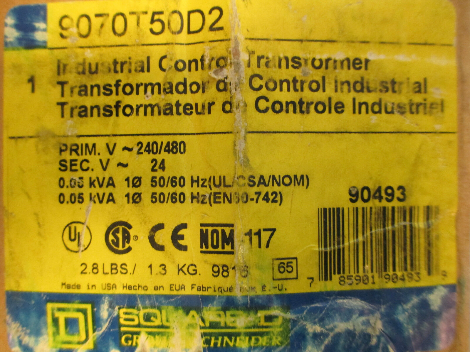 Square D Control Transformer 9070T50D2, .050KVA 240/480-24V, New in Box!!!