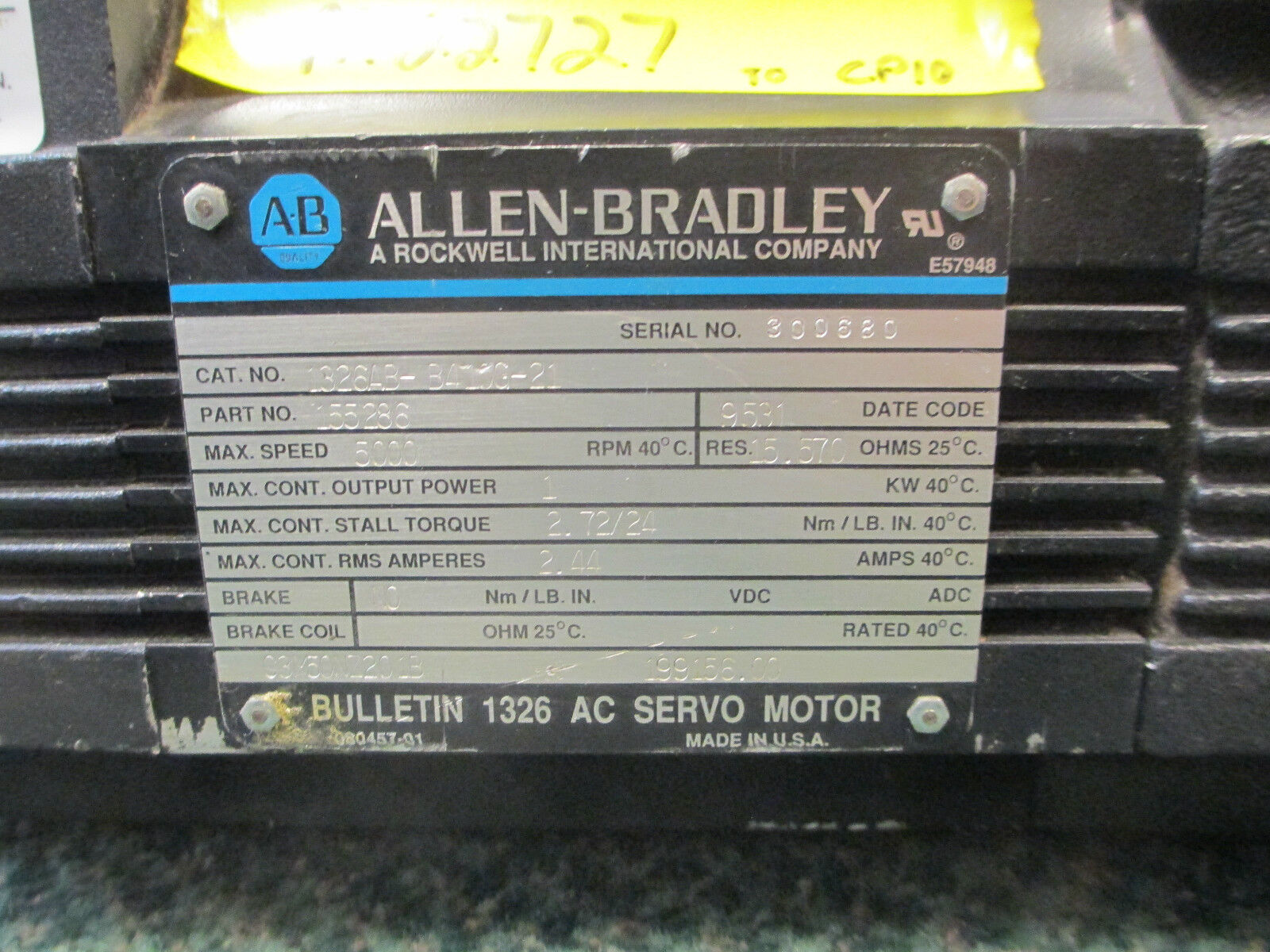 Allen-Bradley 1326 AC Servo Motor 1326AB-B410G-21 W/ AB Gearhead 1326AB-RPB50-21