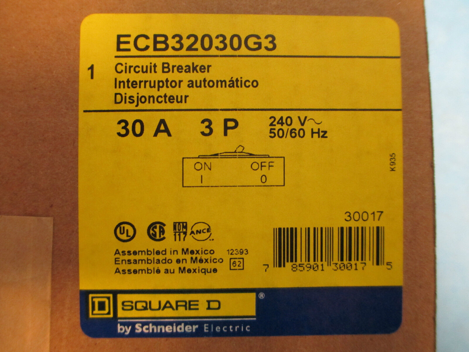 Square D Circuit Breaker ECB32030G3, 30A 240V 3P, New in Box!!!