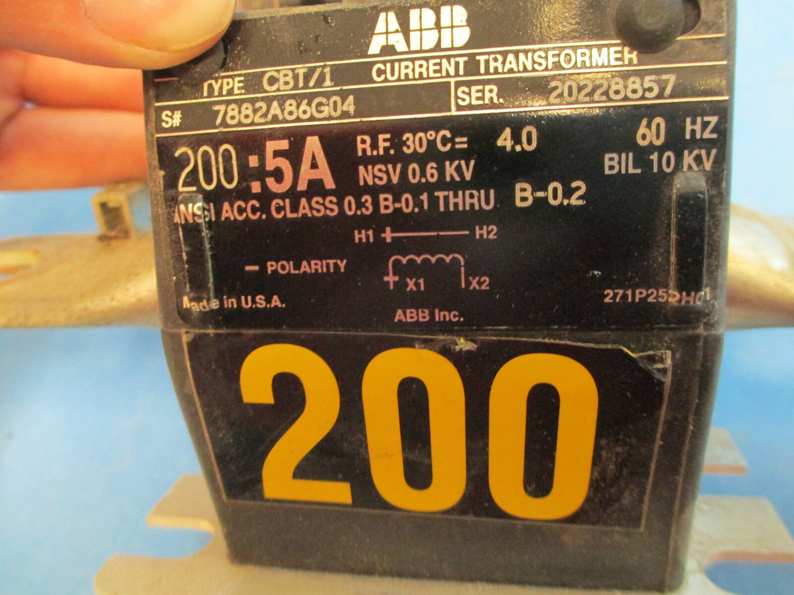 ABB Current Transformer CBT/1 200:5A S#: 7882A86G04  Used