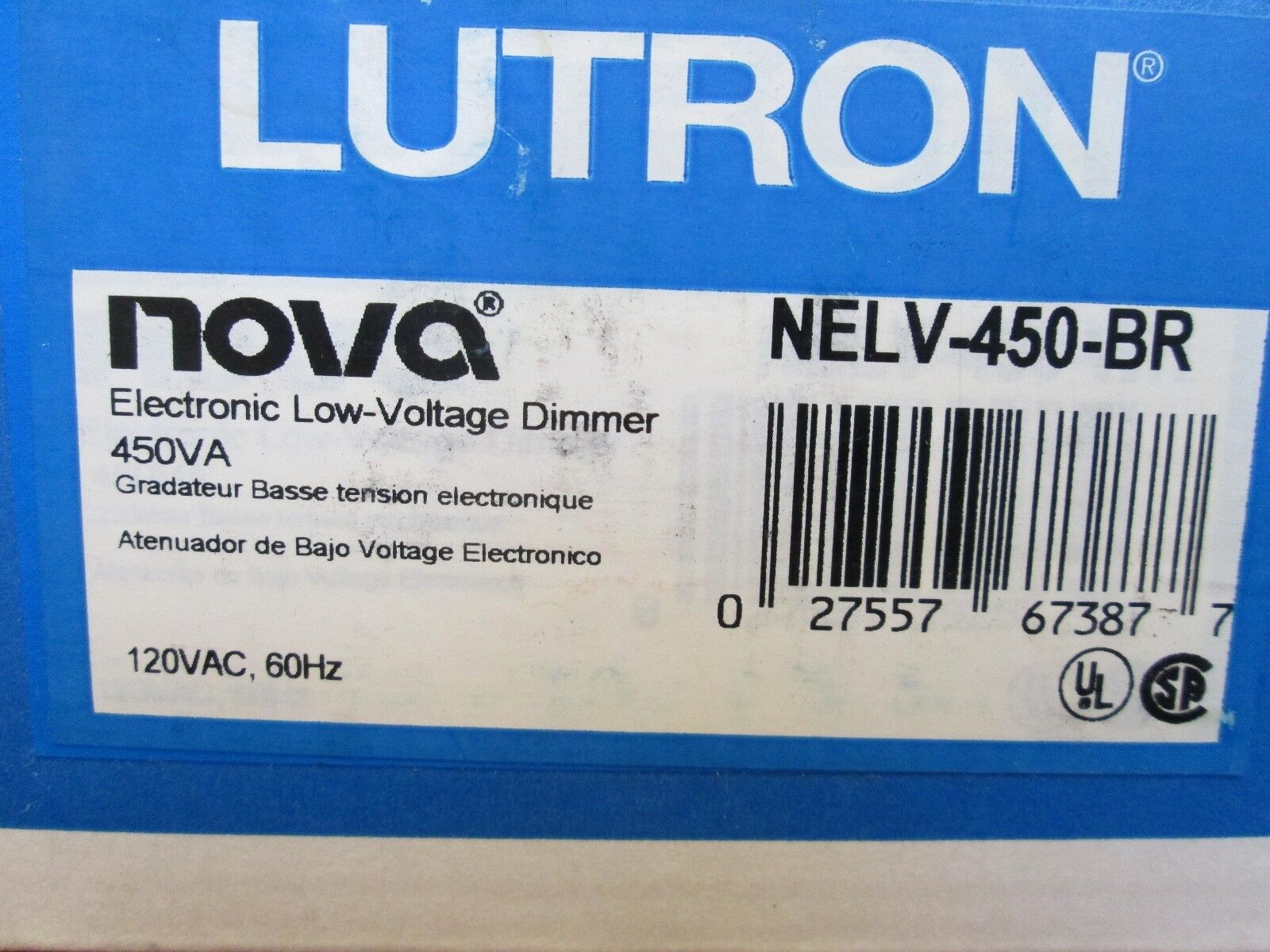 Lutron Electronic Low voltage Dimmer, NELV-450-BR, 450VA 120VAC 60Hz,New Surplus